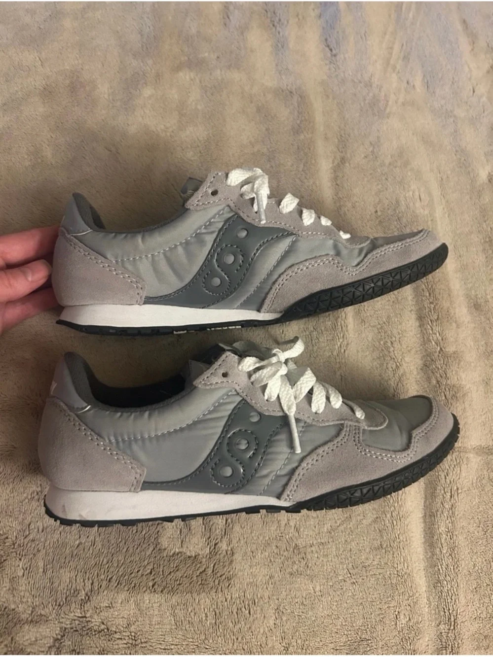 Saucony Light Gray Suede & Nylon Sneakers with White Laces size 7.5 - Picture 3 of 8